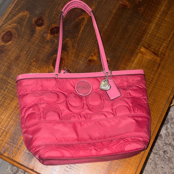 Coach Handbags - Coach Vintage Y2K Quilted Tote Bag: Rose Pink Signature, Patent Leather Trim